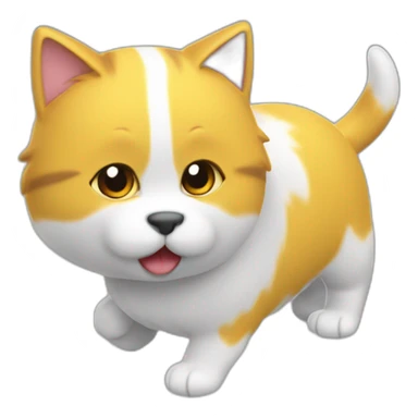 Gato amarillo abrazando a perro blanco peludo en 3d sticker