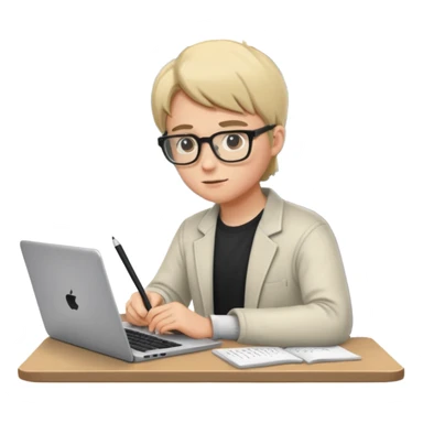 a student working in a laptop with batch code expert sticker