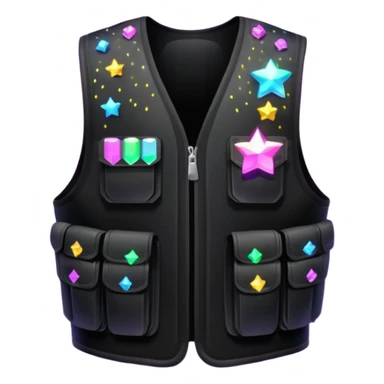 all-black bulletproof vest, surrounded by glowing sparkles sticker