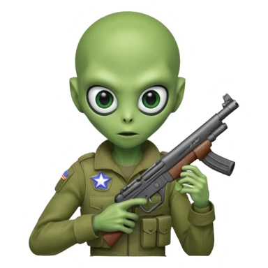 alien, wearing america soldier custome, half body sticker