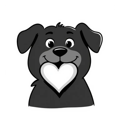 hand-drawn doodle of Golden Retriever and Chow Chow mix dog holding a heart in its mouth, sketchy lines, expressive face, shaded heart, white background sticker
