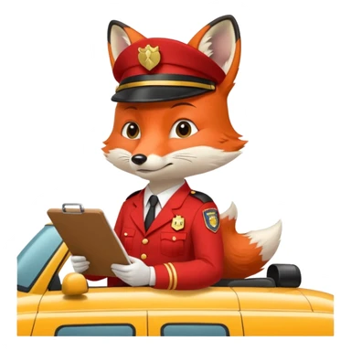 The Fox Is Actually Red Wearing A Officer Outfit Riding On The  Taxi Writing On The Clipboard sticker