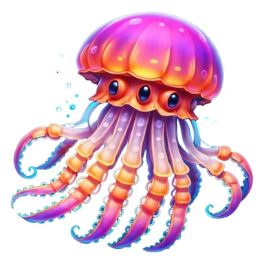 Neon glowing jellyfish-crab-squi sticker