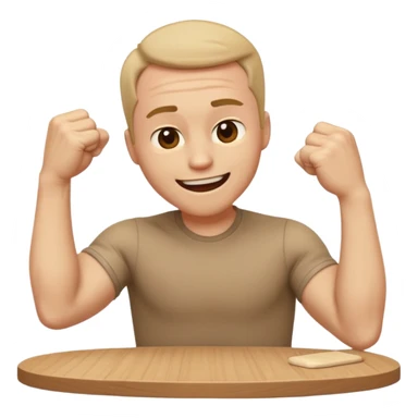 create a old style animated emoji with man leaning with forhead on left arm while hitting table repeatedly with right hand fist while laughing really hard so body shaking sticker