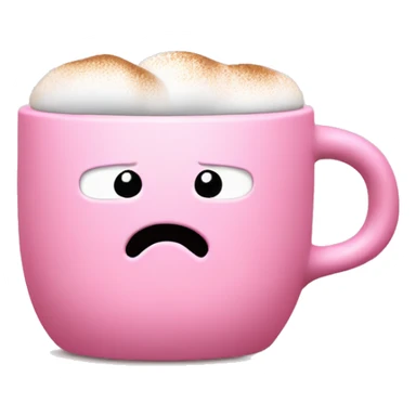 a pink plain mug without a face with one handle on the right, coffee inside it, and marshmallows without a face float in the coffee, there is nothing around sticker