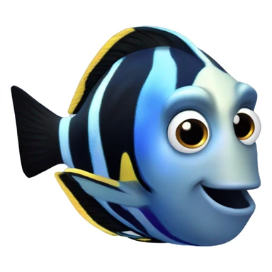a marine fish named Blue Tang Fish focus on its coloration.  It looks like Dory in movie Finding Nemo sticker