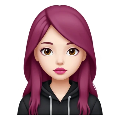 Maroon long hair fair skinned Girl with pink lips wearing a  black colored hoodie  sticker