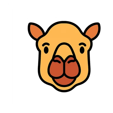 camel face, color icon style, soft shading, friendly expression, clear silhouette sticker