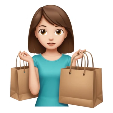 Cozy girl looking left and right between two shopping bags, playful puzzled expression — can’t decide between two options sticker