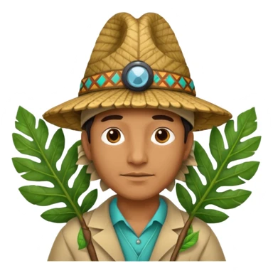 an scientist man wearing a large leaf tribal hat sticker