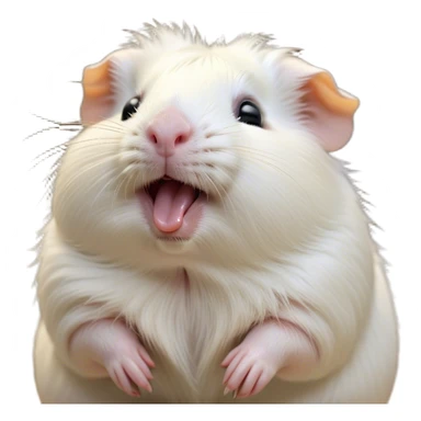 Cinematic Cute Yawning White Guinea Pig Portrait Emoji, Head tilted slightly with a dramatic, wide-open yawn, revealing a soft, downy white fur with tiny drooping ears, round dark eyes barely open in drowsy contentment, Simplified yet irresistibly adorable features, highly detailed, glowing with a soft, cozy glow, high shine, relaxed yet expressive, stylized with a touch of whimsy, bright and endearing, soft glowing outline, capturing the essence of a sleepy yet affectionate guinea pig, so drowsy it feels like it could stretch right out of the screen and curl up for a nap! sticker
