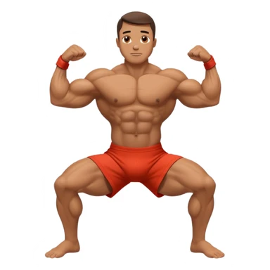 A bodybuilder doing a side lunge and flexing his biceps his kneels more doe sticker