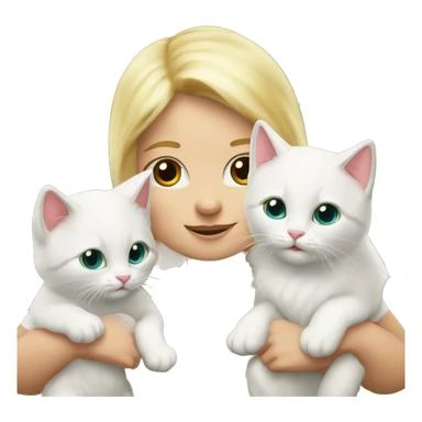 Blond baby with two white Sibirien cats under a Christmas tree sticker