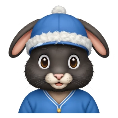 curly black rabbit with blue jersey and hat sticker