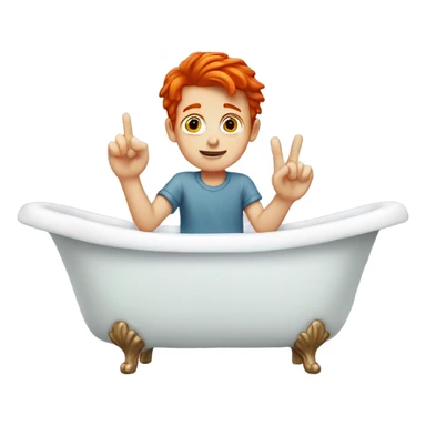 Red headed boy holding finger up sitting in a bathtub sticker
