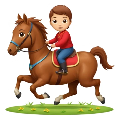 l little chinese baby riding on a  cute horse running really fast on the grass with 2026 year's label sticker