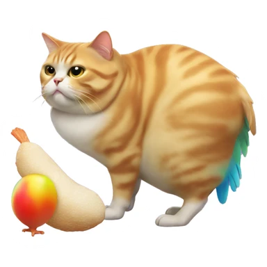 Fat Cat eating a iridescent chicken sticker