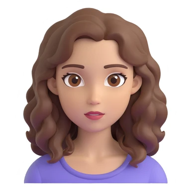 character with wavy brown hair, brown eyes, natural makeup, in 3D Disney Pixar animation style, realistic lighting, soft textures, expressive features, Disney Pixar character style sticker