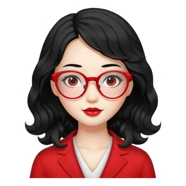 Beautiful girl,Black hair,wavy hair，long hair,Black eyes,Chinese peli rojo y lentes sticker