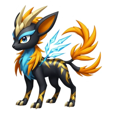 Feral Scaly Striking Slaying Badass Evil Handsome Lightning-patterned Zig-zagged buzzy fuzzy Meloetta-Luxray-Suicune-Solgaleo-Vernid-fusion-hybrid-creature, full body  sticker