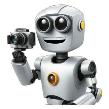 robot director holding a film camera sticker