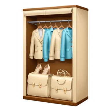 Glossy cream PVC closet with realastic cloth and shoes with bags sticker