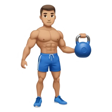 jacked man with blue shorts holding kettlebell sticker