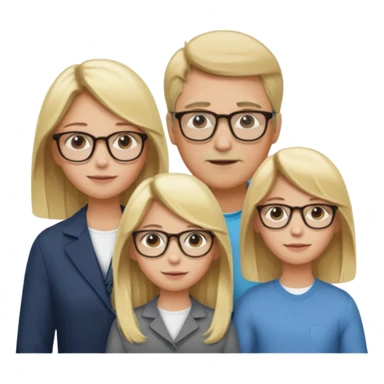 je voudrai un emoji d'une fille aux cheveux longs et blonds avec des lunettes en FAMILLE avec un papa chatain une maman blonde et un frère blond sticker