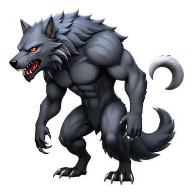 cinematic-noble-fierce-werewolf-full body on all fours-emoji, poised-and-imposing, with a tall, lean, and muscular wolfish frame inspired by the brutal, imposing shape of the beast from Berserk, fur rippling in shades of midnight black and silver, massive paws with razor-sharp claws, elongated limbs and fangs, eyes glowing with an intense, primal ferocity, reflecting the untamed power of the wild moonlit night; rendered with realism sticker