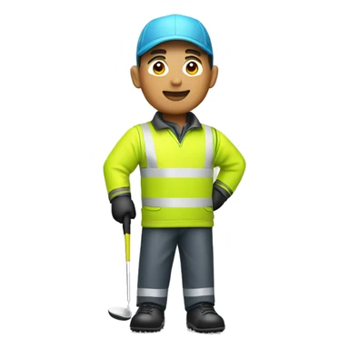 Asian man wearing high-vis workers outfit holding a golf club  sticker