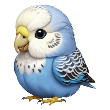 budgie, grey feathers, white head sticker