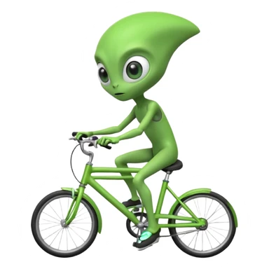 alien riding a bicycle, cute extraterrestrial character, casual cycling pose, big curious eyes, futuristic yet playful vibe, 3D cartoon, mobile game icon style, clean background, no text, no watermark
 sticker