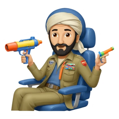Osama bin laden pointing water gun in an airplane pilot seat sticker