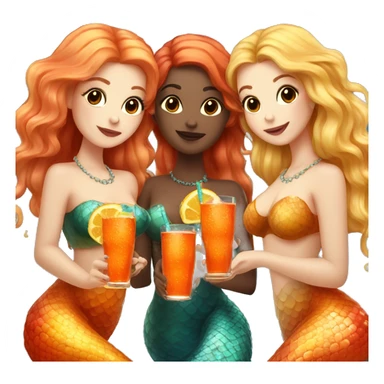 Three beautiful mermaids (light skin) drinking aperol sticker