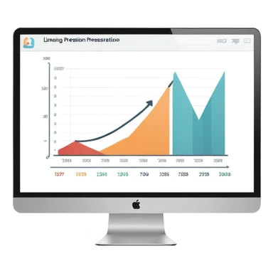 computer screen displaying a single presentation slide with a title line and a chart icon sticker