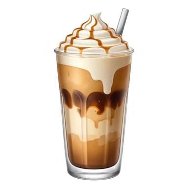 iced latte in clear glass with ice cubes and creamy coffee layers, iOS style emoji, high definition, precise details sticker