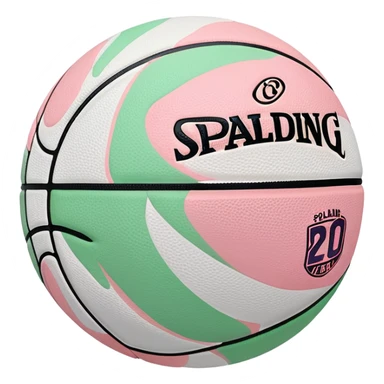 White NBA Spalding basketball with minimal pastel pink and green swirl accents sticker