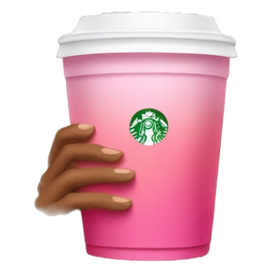 girl with brown and blonde ombré long curly hair holding Pink starbucks refresher sticker