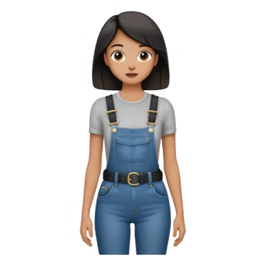High waisted skinny jeans overalls very tight with big black leather belt sticker