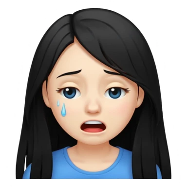 Emoji girl crying hard, tears streaming, pulling her long hair, exaggerated expression, flat 2D vector, transparent background sticker