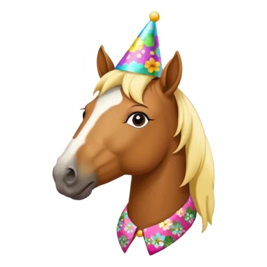 horse in flowered shirt with party hat, front view sticker