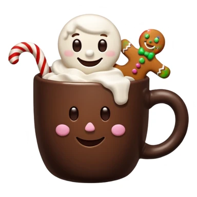 A hot chocolate with a gingerbread man and marshmallows sticker