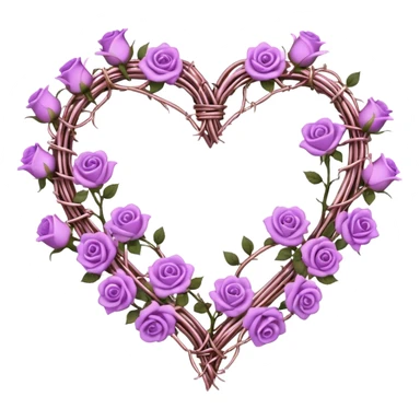 heart shape made out of barb wire vines with purple roses with tiny pastel pink-white-gold crystals hanging  sticker