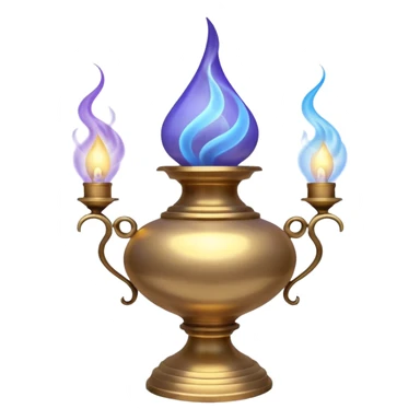 mystical fantasy illustration of a powerful jinn emerging from an ancient golden lamp. Glowing blue and purple smoke spirals upward in a smooth circular motion, creating the illusion of a looping animation.  sticker
