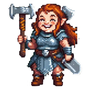 laughing female dwarf from Lineage 2 game character with axe sticker
