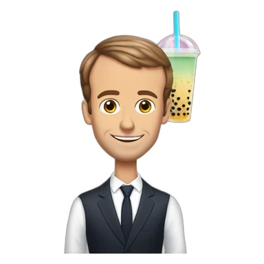 Emmanuel Macron qui bois un bubble tea sticker