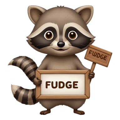 Raccoon holding a sign that says Fudge sticker