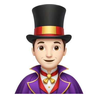 circus magician portrait, head and shoulders only, top hat, cape collar, confident smile, magical vibe, 3D cartoon, mobile game icon style, clean background, no text, no watermark
 sticker