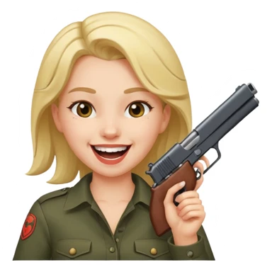 Girl laughing with a gun pointed to her head sticker