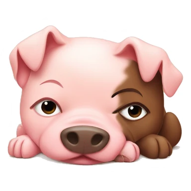 Brown cute dog cuddling cute pig sticker